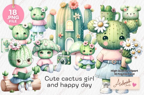Download Cute Cactus Girl and Happy Day - Happy Collection