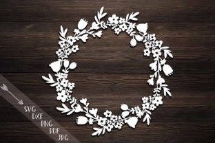 Download Flower Wreath Paper Cut, Monogram Flowers Papercutting Template, Flowers Circle Papercut, Vinyl Template, Rustic - Flowers Collection