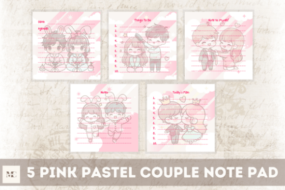 Download 5 Pink Pastel Couple Note Pad Stationery - Stationery Collection