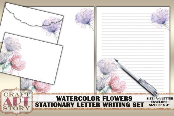 Download Stationery Set Watercolor Flowers - Flowers Collection